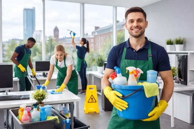 Professional cleaning team at work